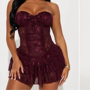 Fashion Nova Burgundy Lace Mini Dress